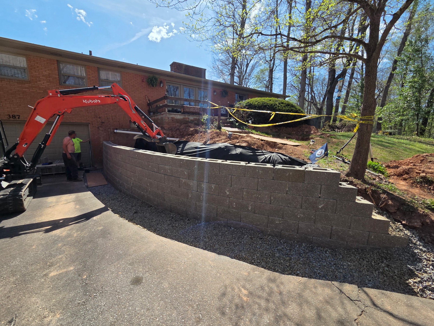 Retaining wall installation by Cress Construction
